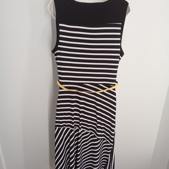 George mid length black and white dress with yellow belt - Picture 2 of 2
